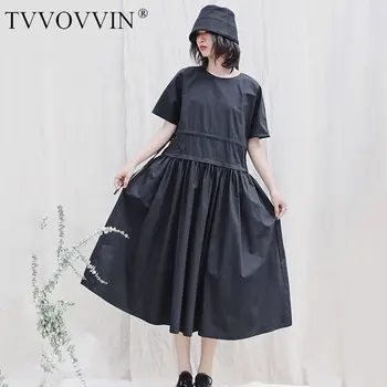 

korea Black Women Dress Fashion New Women 2020 Summer Drawstring Small Fresh Casual Style Loose Vintage Pleated Dress DMY5244