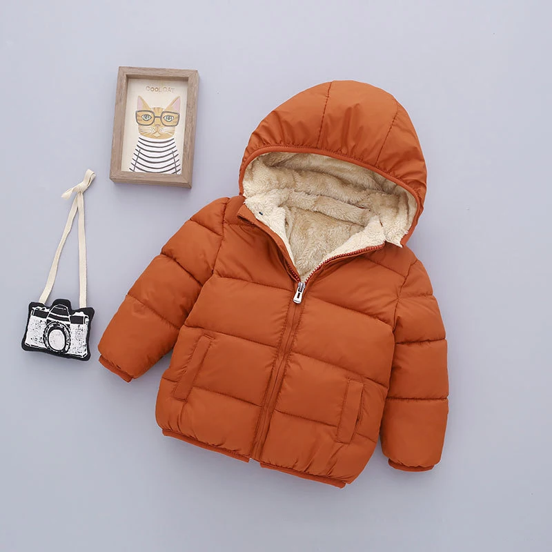 Коллекция года, осенне-зимняя куртка для маленьких девочек, ветровка для мальчиков детская теплая верхняя одежда с капюшоном, пальто Детская одежда для детей возрастом 2, 3, 4, 5, 6 лет - Цвет: Оранжевый
