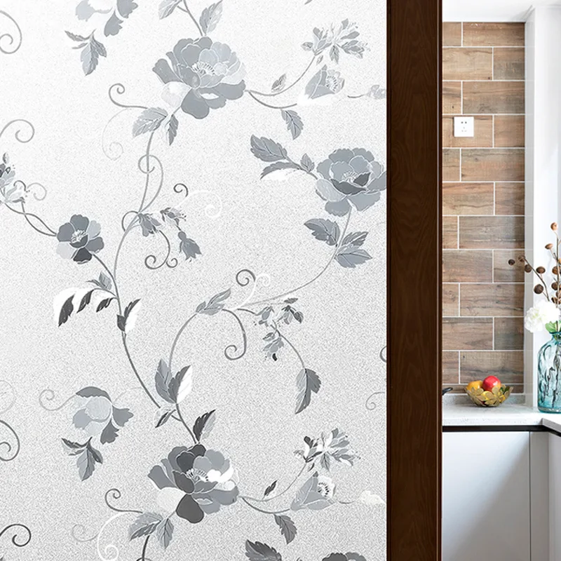 Floral Glass Bathroom PVC Frosted Window Decal Self-adhesive Film Wall Sticker