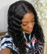 Pelucas frontales brasileñas de onda profunda, pelucas de cabello humano rizado con encaje Frontal, parte en T húmeda y ondulada, transparente