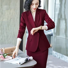 Новинка вино Формальные женские деловые костюмы с юбкой и курткой пальто женские офисные профессиональные блейзеры осень зима OL стили