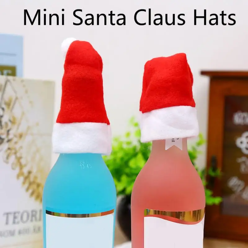 1pcs Santa Party Red Hat Cap Wine Bottle Cover Christmas Xmas Cute New Year Gifts Decor Lollipop Candy Doll Decoration | Дом и сад