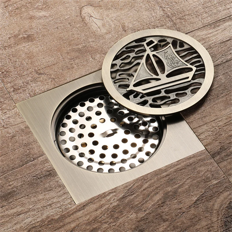 

Copper Deodorizing Pest Control Anti-Water Bronze Bathroom Toilet Vintage Floor Drain HIDL070