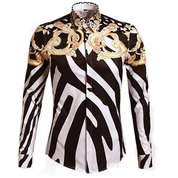 

Fashion Trend Royal Style Men's Long Sleeve Casual Shirt High Quality Royal Stripe Pattern Shirts Turn Down Collar Male M-3XL