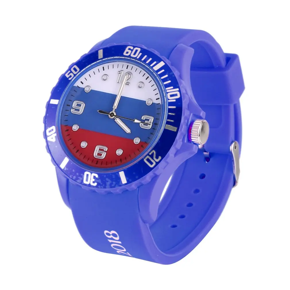 

Flag Pattern With Logo Silicone Quartz Wristwatch Stylish Casual Football Watch