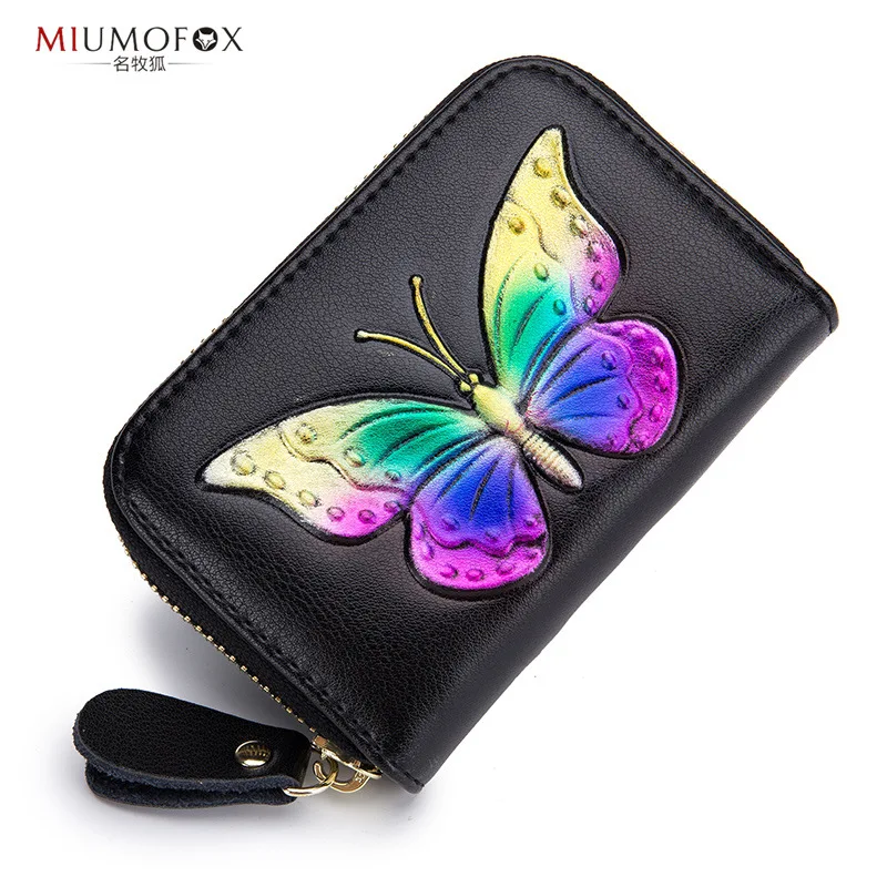 

Fashion Women's Small Genuine Leather Cool Organ Coloured Drawing Graffiti Card Clamp Multi Card Bit RFID Women's Korean-style W