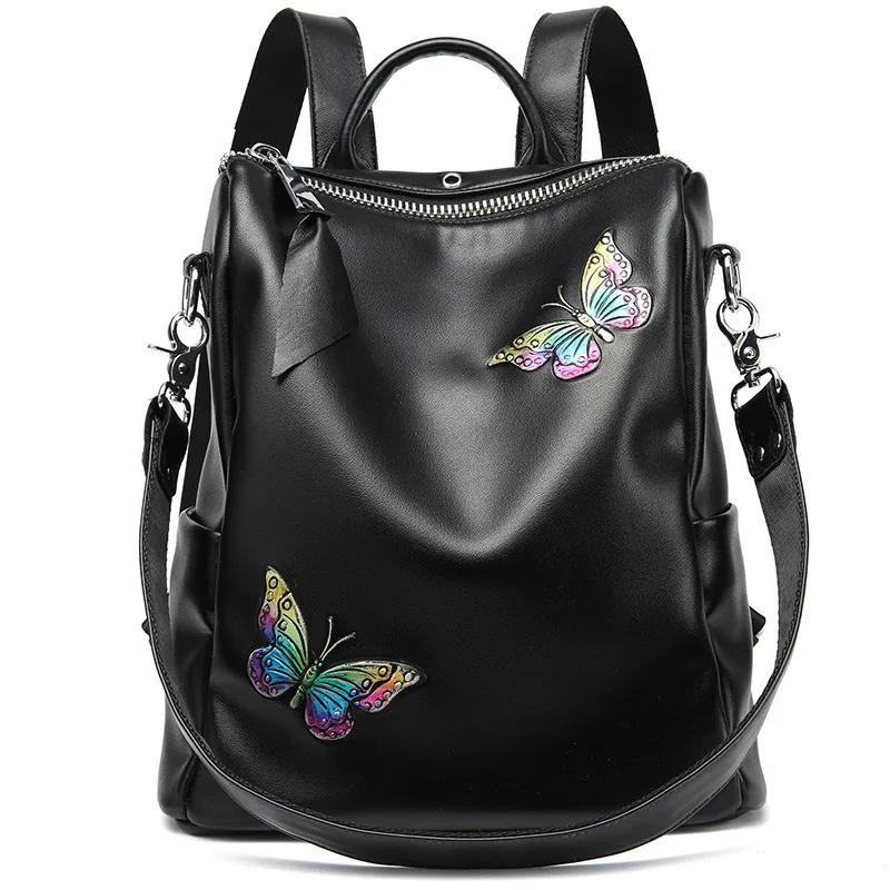 

Leather Backpack Women's 2018 New Style Waterproof Printed Butterfly Cowhide Leather Single-shoulder Bag Multi-functional Backpa