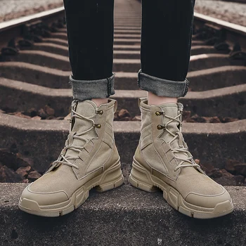 

Men Canvas Boots High Quality Winter Men's Boots Warm Working Boots Lace Up Men's Desert Boots Round Toe High Top Shoes