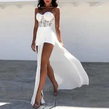 

Party Jumpsuit for Women Fashion Solid Off Shoulder Lace Patchwork See-through Irregular Overalls Monos Fiesta Drop Shipping YE