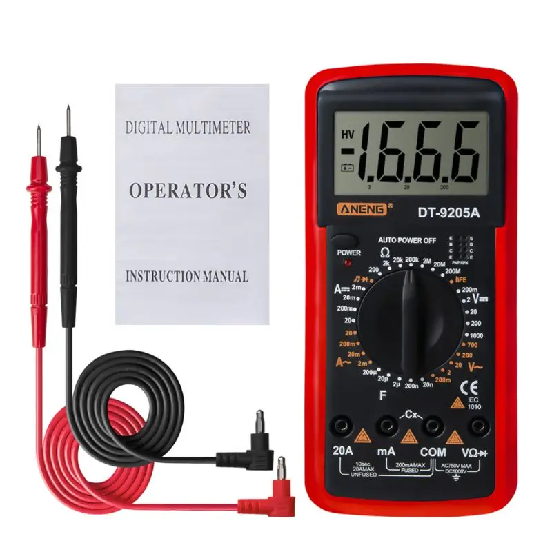 Цифровой мультиметр DT9205A hFE AC DC Электрический тестер сопротивления триодов и
