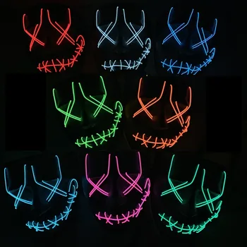 

EL Wire Glowing Halloween Mask For Ghost Dance Party Bar Environment-friendly Plastic Gorgeous Color Luminous LED Scary Mask