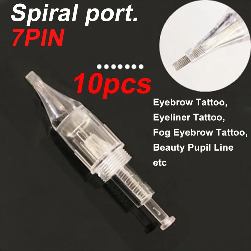 10pcs 7PIN needle Перезаряжаемая микроигла, ручка, винт, микроигла, ручка для ухода за кожей, инструмент для удаления татуировок, пятнистый глаз, спиральные нано-наконечники - Цвет: 10pcs 7PIN needle