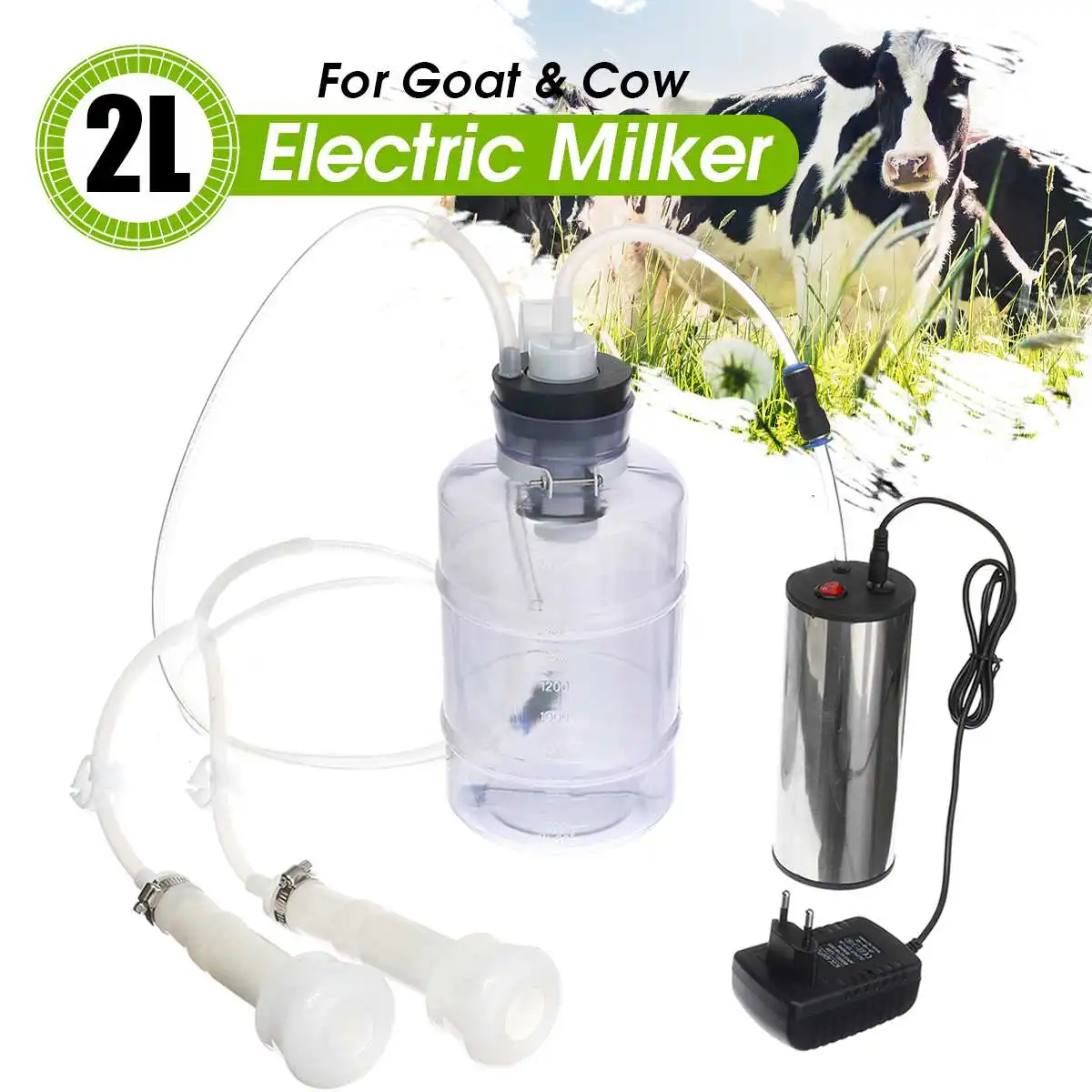 

2L Electric Milking Machine Cow Goat Sheep Bucket Suction Milker Vacuum Pump Household Milking Machines Milk Suction Head