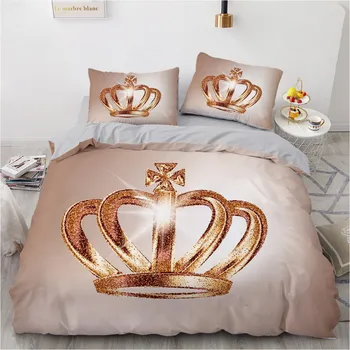 

3D Custom Design Pink Quilt Cover Sets Royal Crown Comforther Cases Pillow Cottom King Queen Single Twin Size Gray Bedding Set
