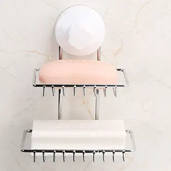 

Exquisite And Beautiful Stainless Steel Double Box For Creative Bathroom Double Suction Cup Soap Holder Wall-Mounted Holder Z2