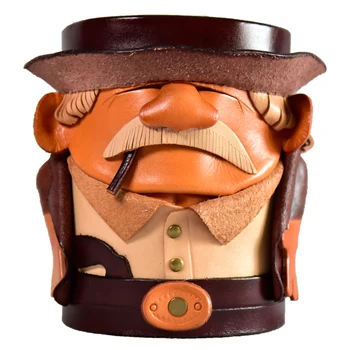 

Creative Handmade Old Man Crafts Storage Box Nature Leather Multi-function Home Office Desk Stationery Organizer for Tools Pen