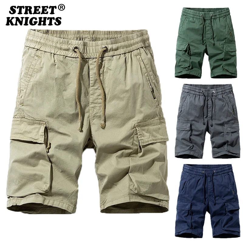 Pantalones cortos de algodón para hombre, pantalón corto masculino, transpirable, de secado rápido, con múltiples bolsillos, estilo Hip Hop, informal, a la moda, Color sólido, novedad de verano 2021