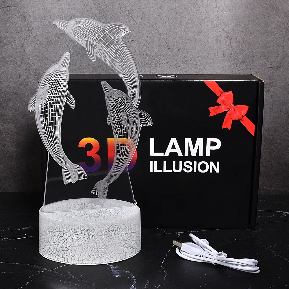 Children's Night Lights USB Rechargeable 3D Dolphin RGB Lamp Baby Room Decoration LED Indoor Novelty Lighting Personalized Gifts