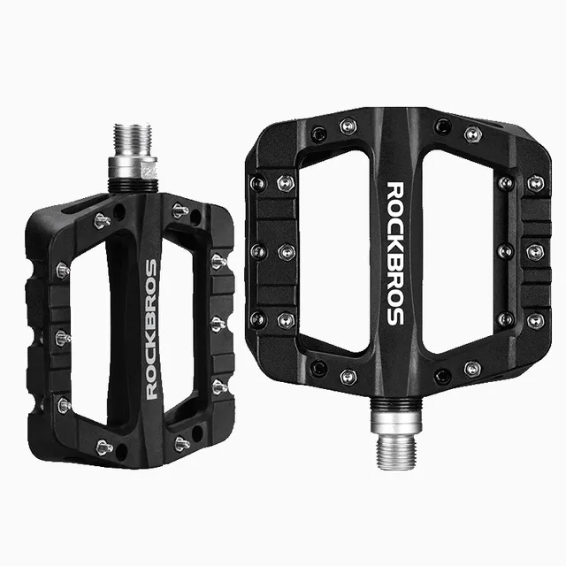 ROCKBROS нейлоновые педали велосипедные педали противоскользящие MTB дорожный велосипед сверхлегкие подшипники расширенные области педали велосипедные аксессуары - Color: 12C-Black