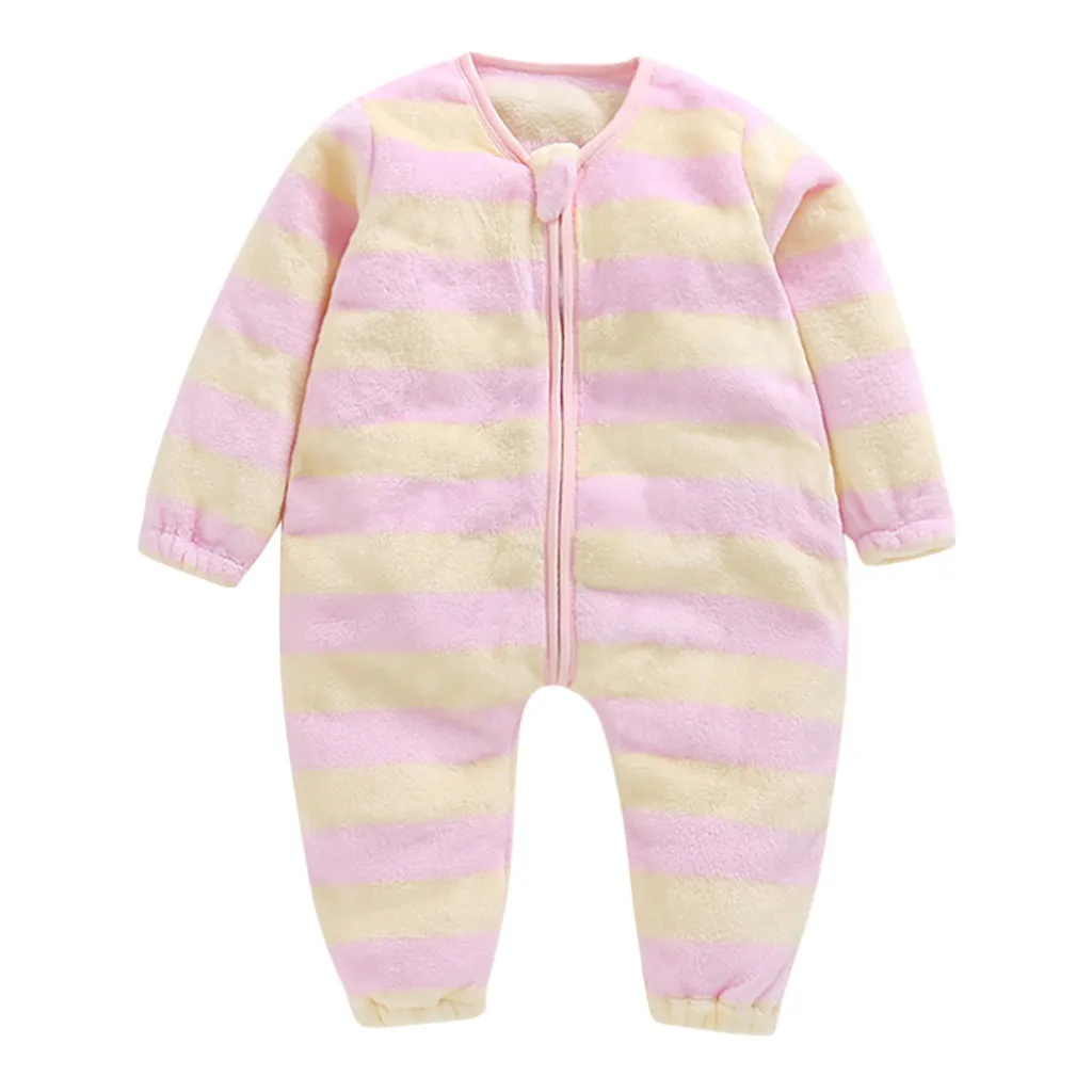 MUQGEW/теплые зимние пижамы; Детский комбинезон для маленьких мальчиков и девочек; плотная теплая фланелевая одежда; спальный мешок с принтом; комбинезон; Wy6 - Цвет: Розовый