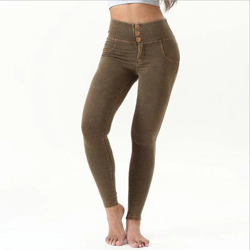 Спортивные Леггинсы для фитнеса женские джинсы с высокой талией эластичные брюки для йоги леггинсы для тренировок и бега тонкие осень-зима - Цвет: Brown