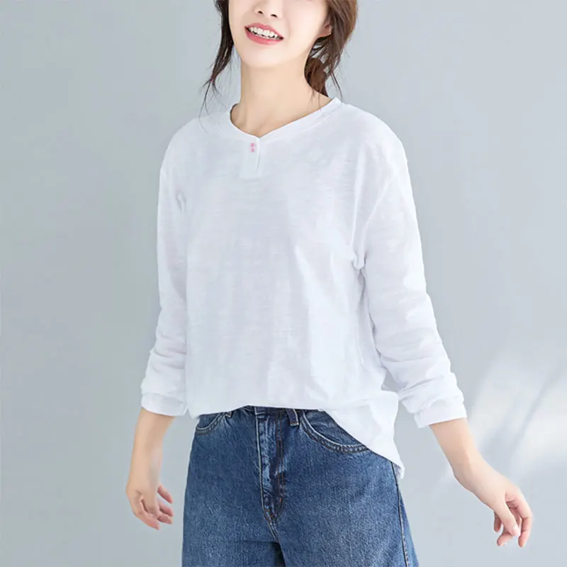 DIMANAF 2020 Plus Size T-Shirt Women Autumn Tops Long Sleeve Loose Casual Style Vintage Soft Cotton Show Thin New Elegant Tees