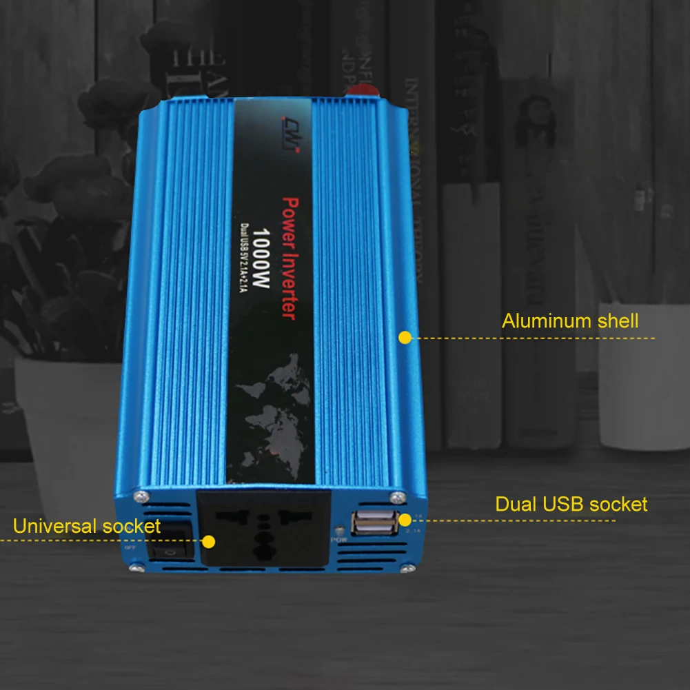 1000W солнечный DC 12 V/24 V к AC 110 V/220 V модифицированный синусоидальный автомобильный преобразователь