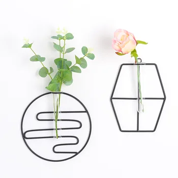 

Iron Glass Test Tube Hydroponics Plant Vase Water Culture of Iron Wall Decoration Hanging Vases Nordic Home Ornament Decoration