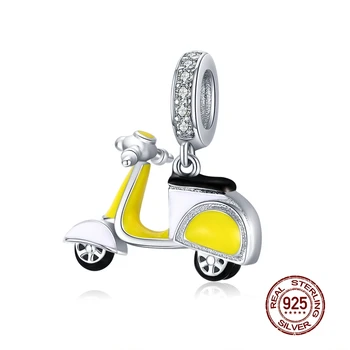 

MOWIMO Genuine 925 Sterling Silver Yellow Motorcycle Charms Bead Fit Silver Original Bracelet Pendant Necklace Jewelry BNC136