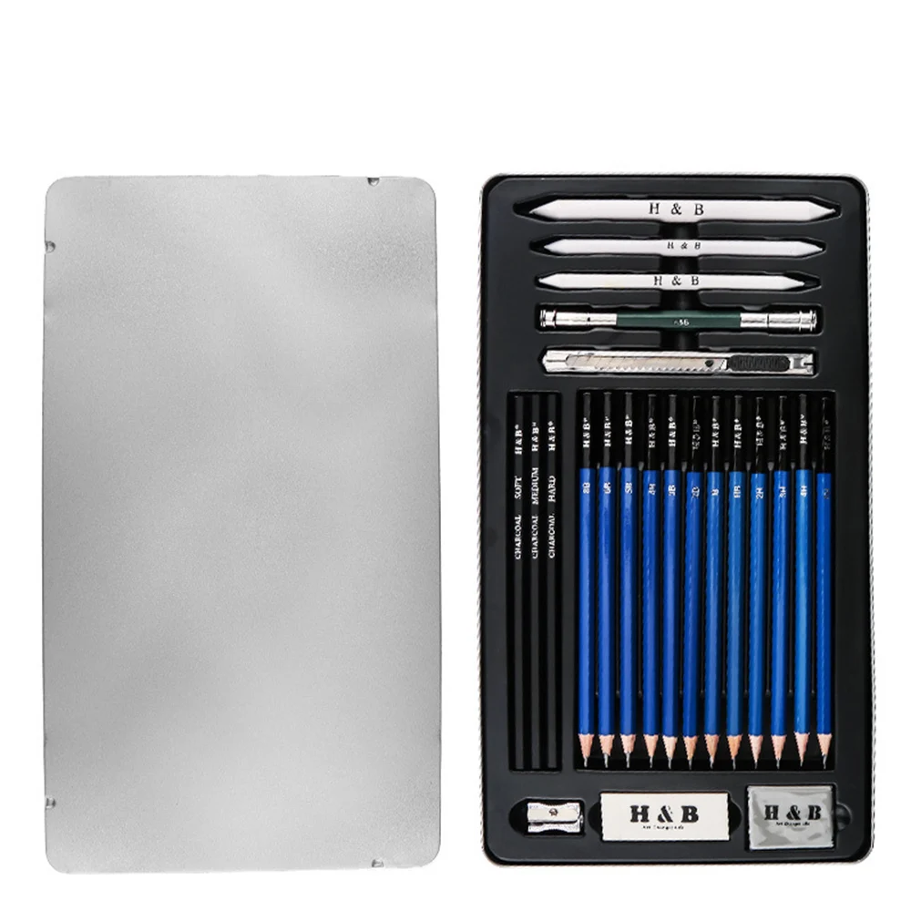 

H&B 23Pcs Art Supplies Sketch Tool Set Professional Drawing Sketching Pencils with Carrying Case for Beginners Students Painters