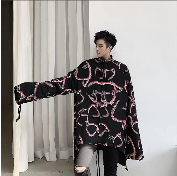 M-XL! Осенняя индивидуальная Печать Шнурок дизайн для мужчин и женщин модели свободные ленивые с длинным рукавом рубашки прилива Мужская рубашка в стиле хип-хоп