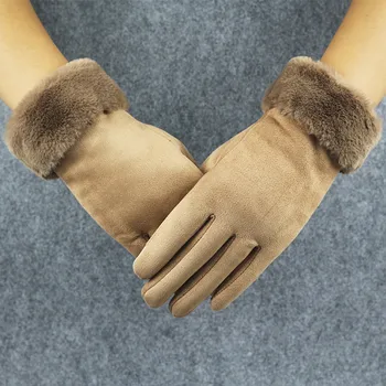

New warm gloves women solid Imitation Leathe Gloves Autumn Winter Warm cute Mittens guantes mujer @6