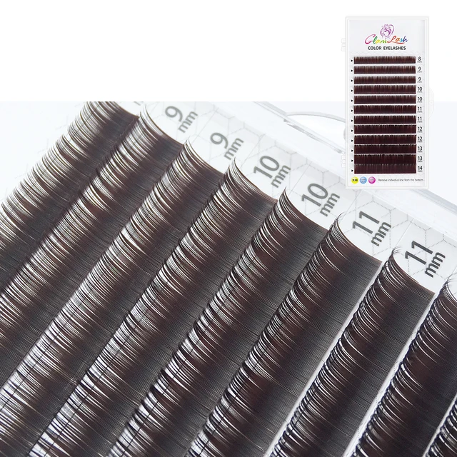 GLAMLASH Color Lash Purple Blue Brown Green Red White Pink Yellow Eyelash Extensions Individual False Colored Mink Lashes Makeup Dark Brown