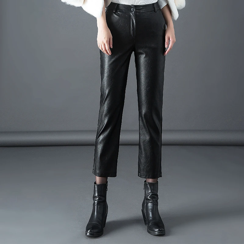 women's straight leg leather pants