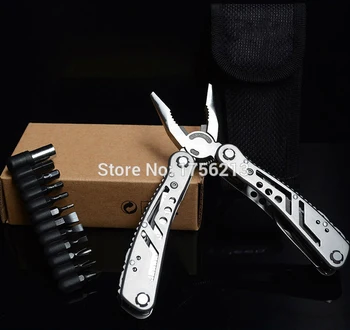 

Multitool Plier Portable Multi Functional Tool with Knife Scissor Bottle Opener with 11 Screwdriver Bit for Camping Travel