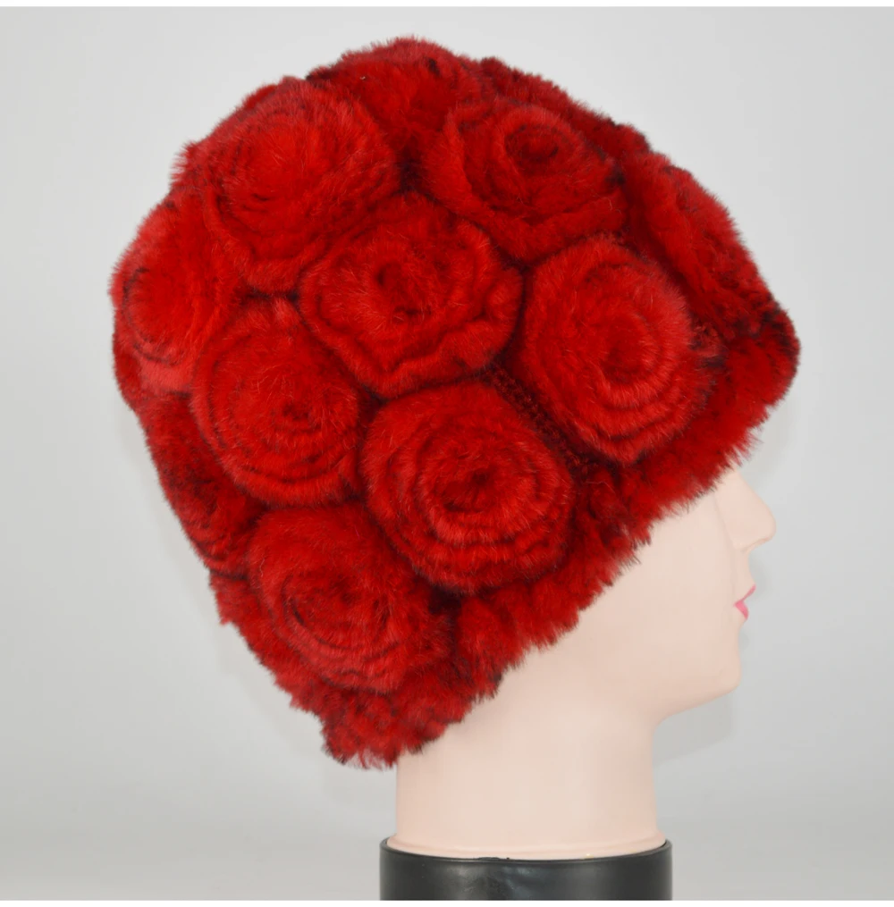 New Women Rex Rabbit Fur Knitted Hats Lady Winter Hats for Girls Skull Cap Real Fur Knitting Rabbit Skullies Beanies Female Hat