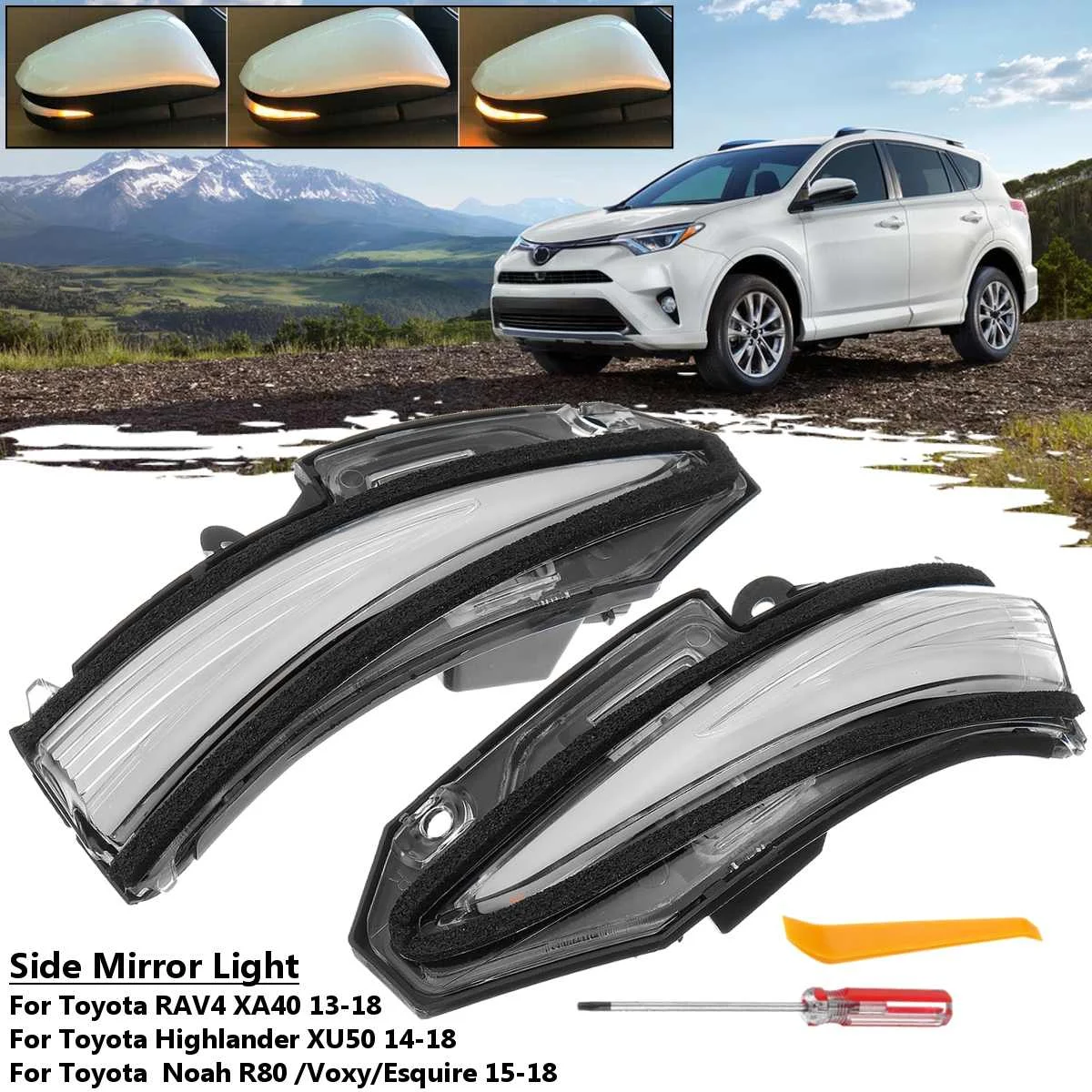 

Car Led Mirror Turn Signal Light Blink for Toyota RAV4 XA40 Highlander XU50 Noah R80 Voxy Esquire Rearview Mirror Light Side