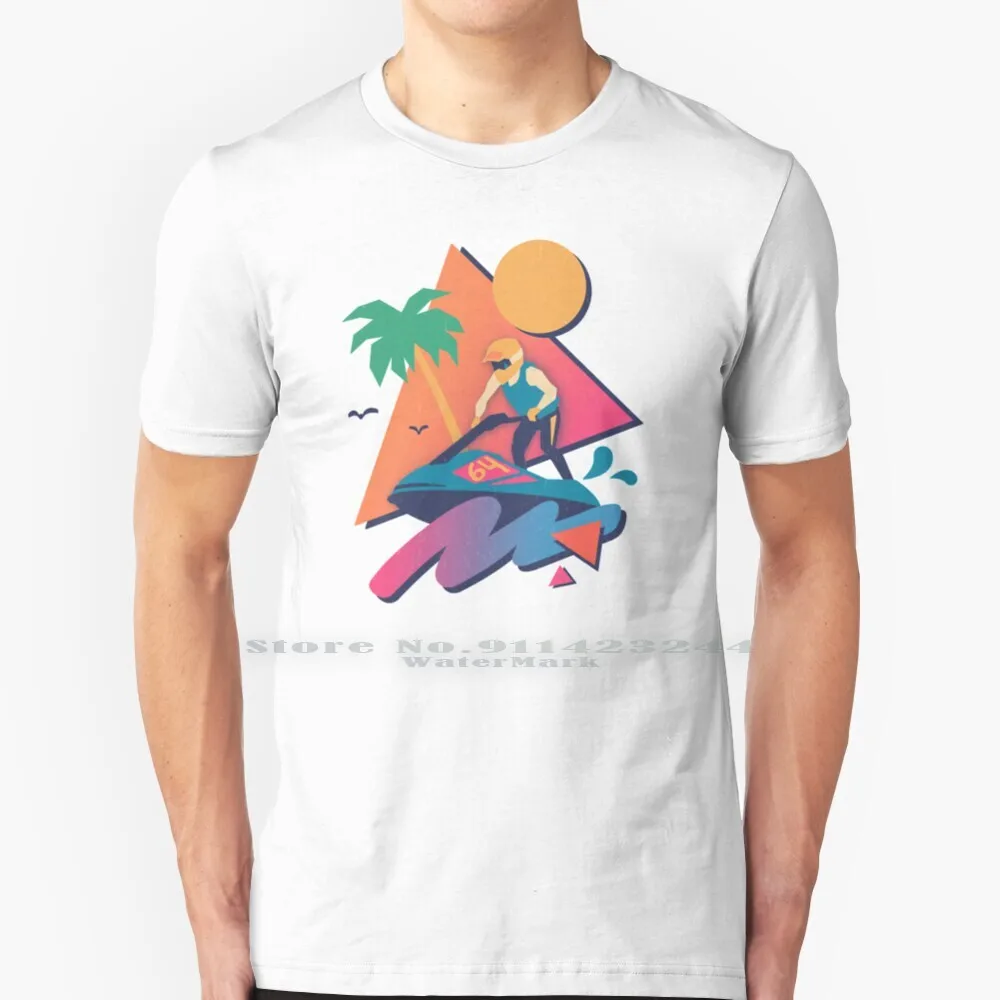 Wave Runner T Shirt Cotton 6Xl Summer Jet Ski Wave Race Retro N64 Tropical Anni '90 Palm Tree Geometric