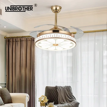 

bluetooth frequency 42 inch Lotus ceiling fan lamp Lights Remote Control conversion Invisible Leaves home Adjustable dimming