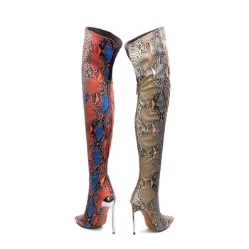 

INS hot women long boots Plus size 22-27.5cm Colored snake microfiber over the knee Booties winter boots women super high heel