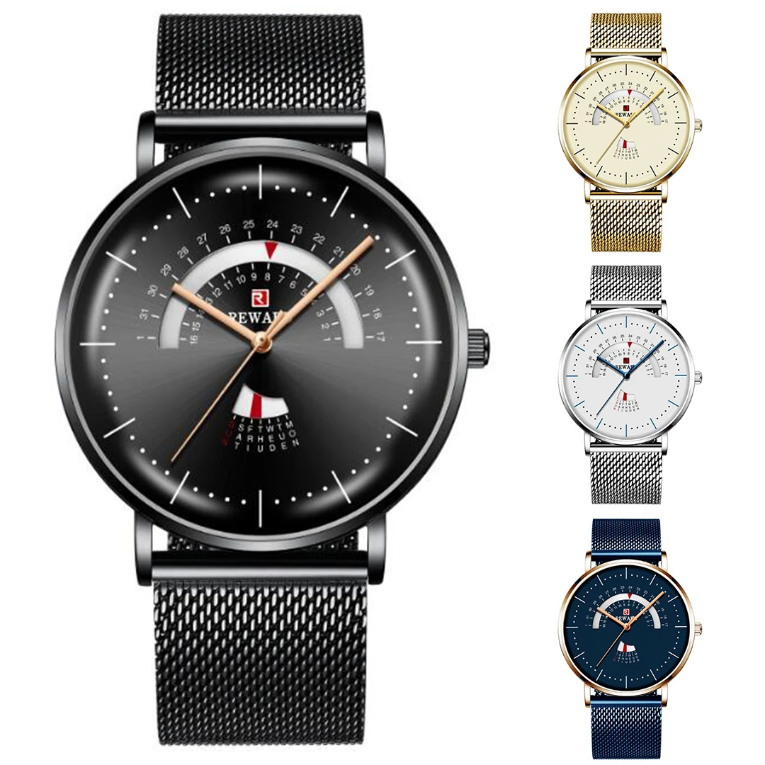 

Men Ultra-thin Stainless Steel Mesh Belt Quartz Watch Date Week Waterproof Sport Watches Luxury Watch Relogio Masculino