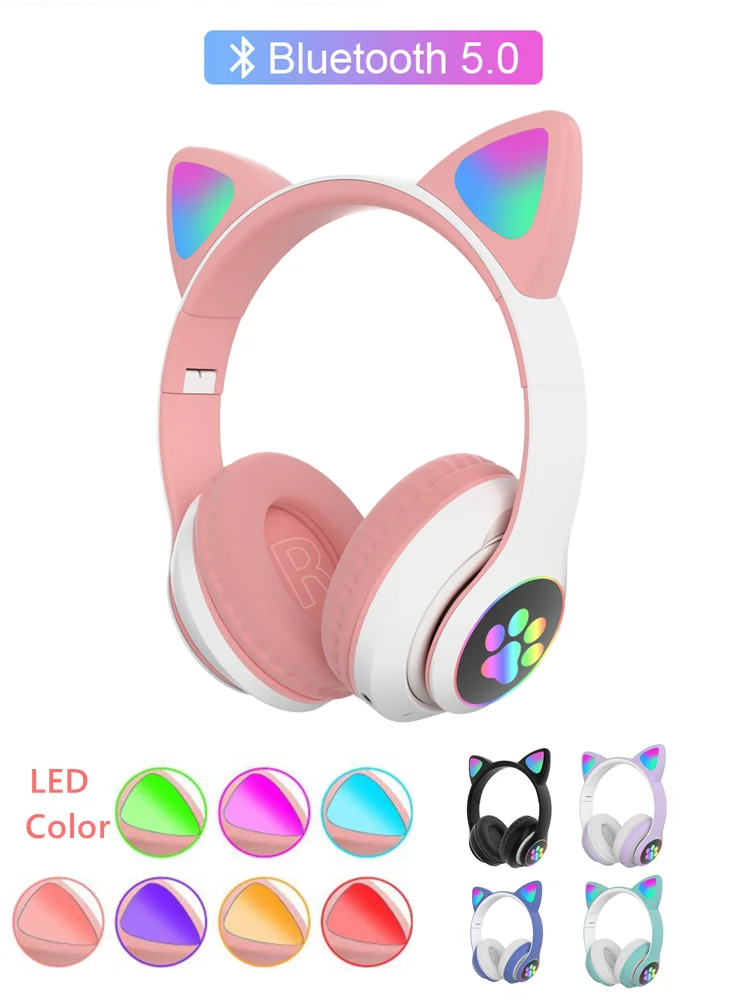 Cute LED Cat Ears Bluetooth Wireless Headphones with Microphone