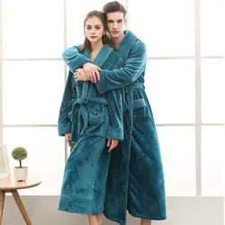 Осенне-зимние парные фланелевые халаты больших размеров для мужчин и женщин, длинный толстый Халат, детское флисовое Ночное платье с