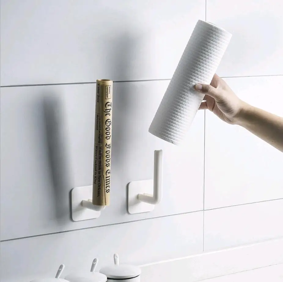 

Toilet Paper Holder Hole-Free Paper Holder Under Cabinet Paper Roll Rack Towel Hook Kitchen Self-adhesive Storage Accessories
