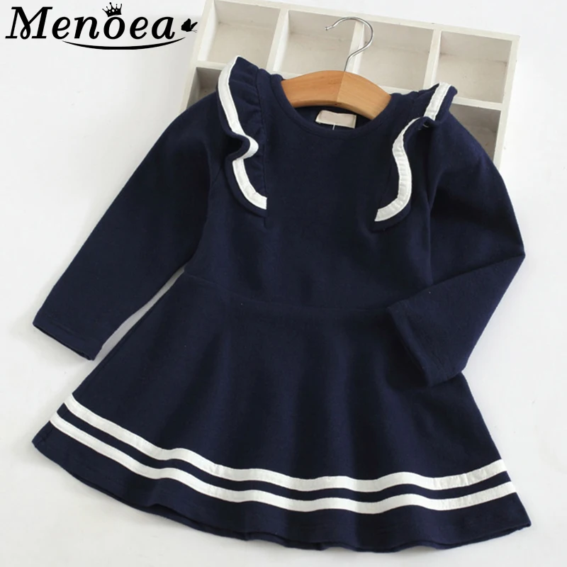 

Menoea Girls Dress New Autumn A-Line Striped Long Sleeve Children Clothing for 3-7Years Party Dress Casual Ruffles Kids Dresses