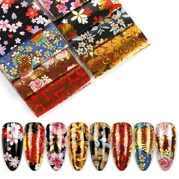 

8pc/bag Nail Foils Holographic Colorful Flower Wraps Mixed Designs Stickers Nail Art Transfer Polish Decoration Manicure 4*20cm