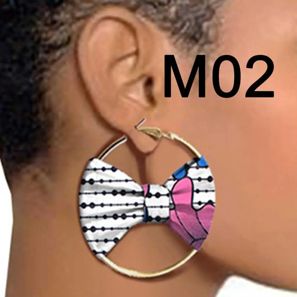 Ear Drop M02 Kureas, африканские серьги для женщин, 6 см, африканская ручная работа, этнические, Анкара, ткань с воском, с принтом, племенные, афро, серьги, круг и галстук - Цвет: Ear Drop M02