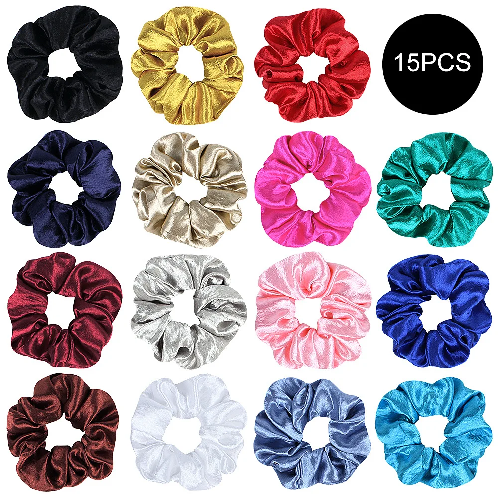 

Vintage Bright Soft Satin Scrunchies Women Elastic Hair Rubber Bands Accessories For Girls Tie Hair Ring Rope Holder Headdress