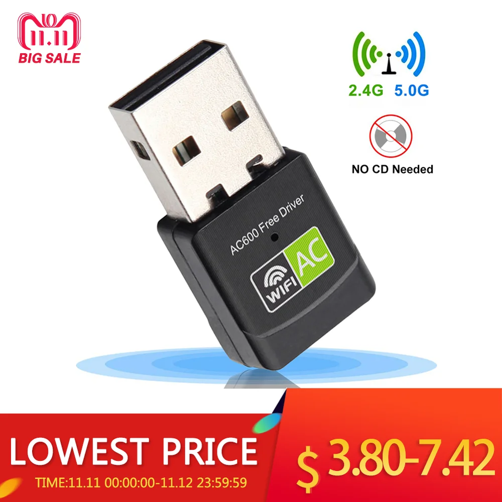 Беспроводной 600 Мбит/с USB Wifi адаптер AC600 2 4 ГГц 5 WiFi Антенна ПК Мини компьютер
