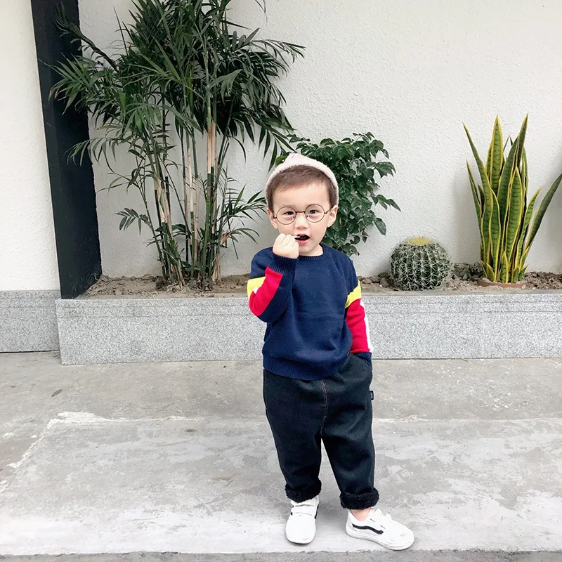 

2019 Autumn And Winter New Style Korean-style Kids' Sweater BOY'S Mixed Colors Pullover Sweater Thick GIRL'S Knitted Shirt